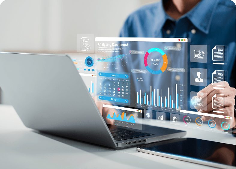 Business analytics on a computer screen
