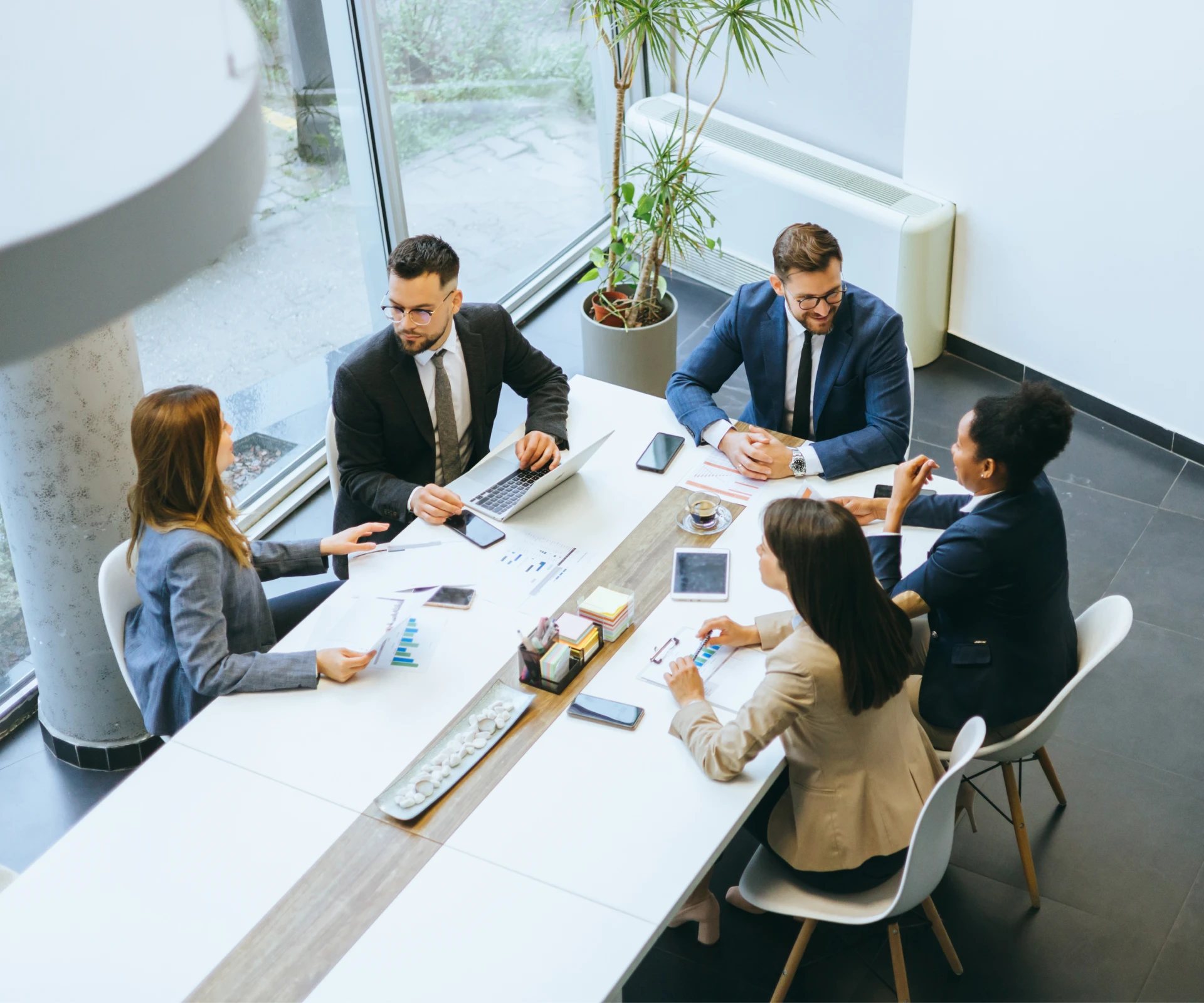 Team discussing project in modern office