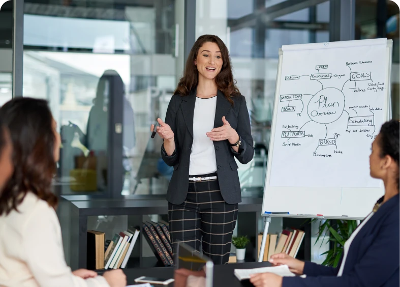 Professional giving a presentation in meeting room