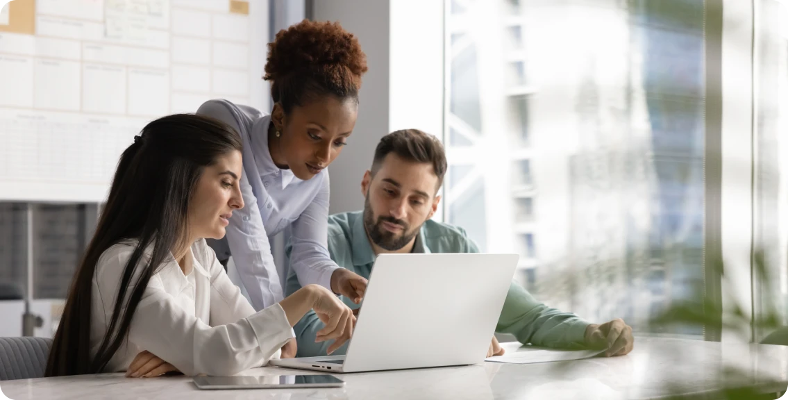 Team discussing a project together