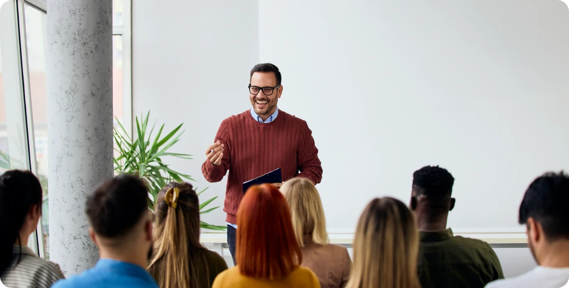 Lecture in a modern classroom setting